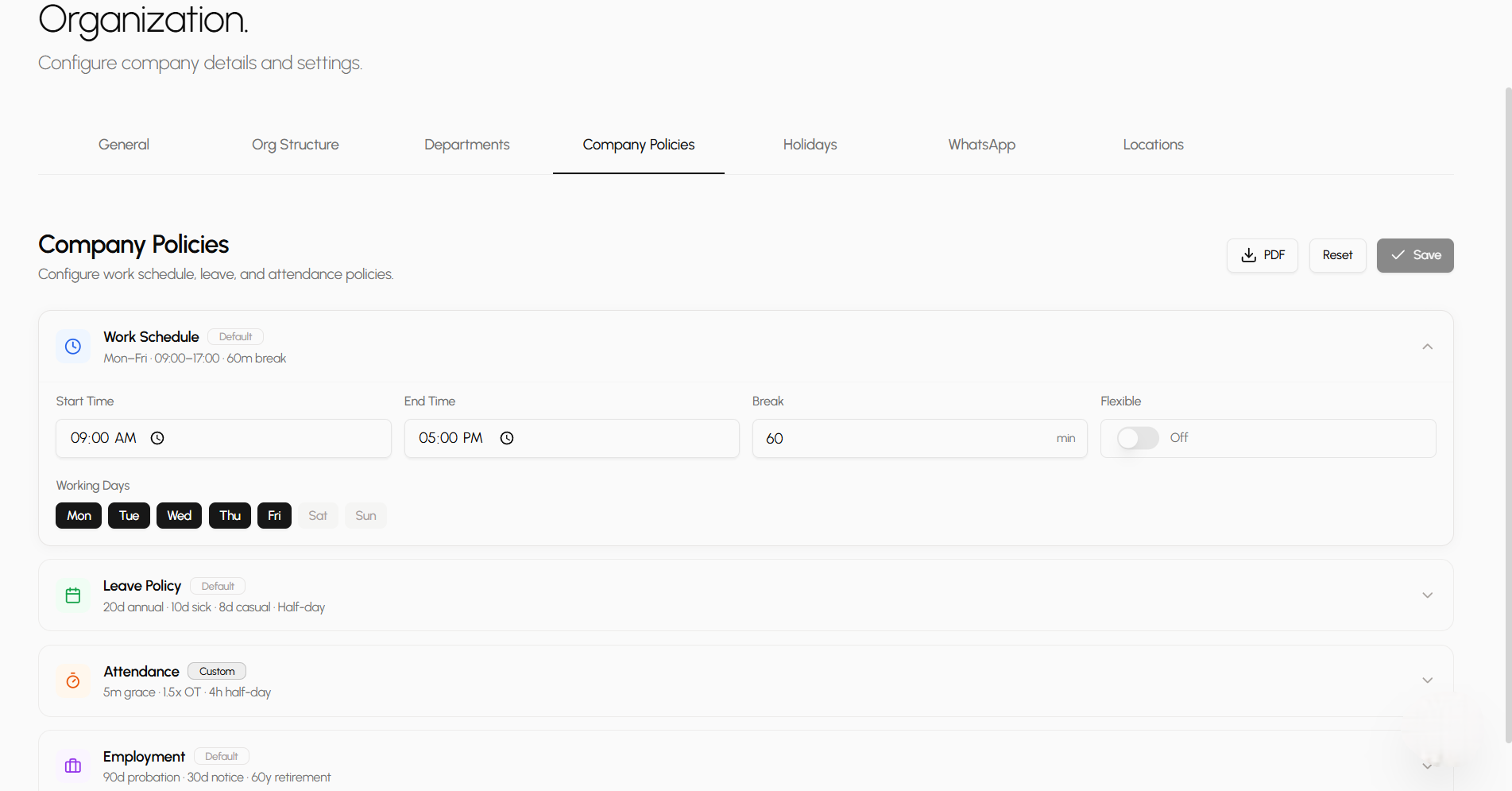 Company policies and holidays dashboard